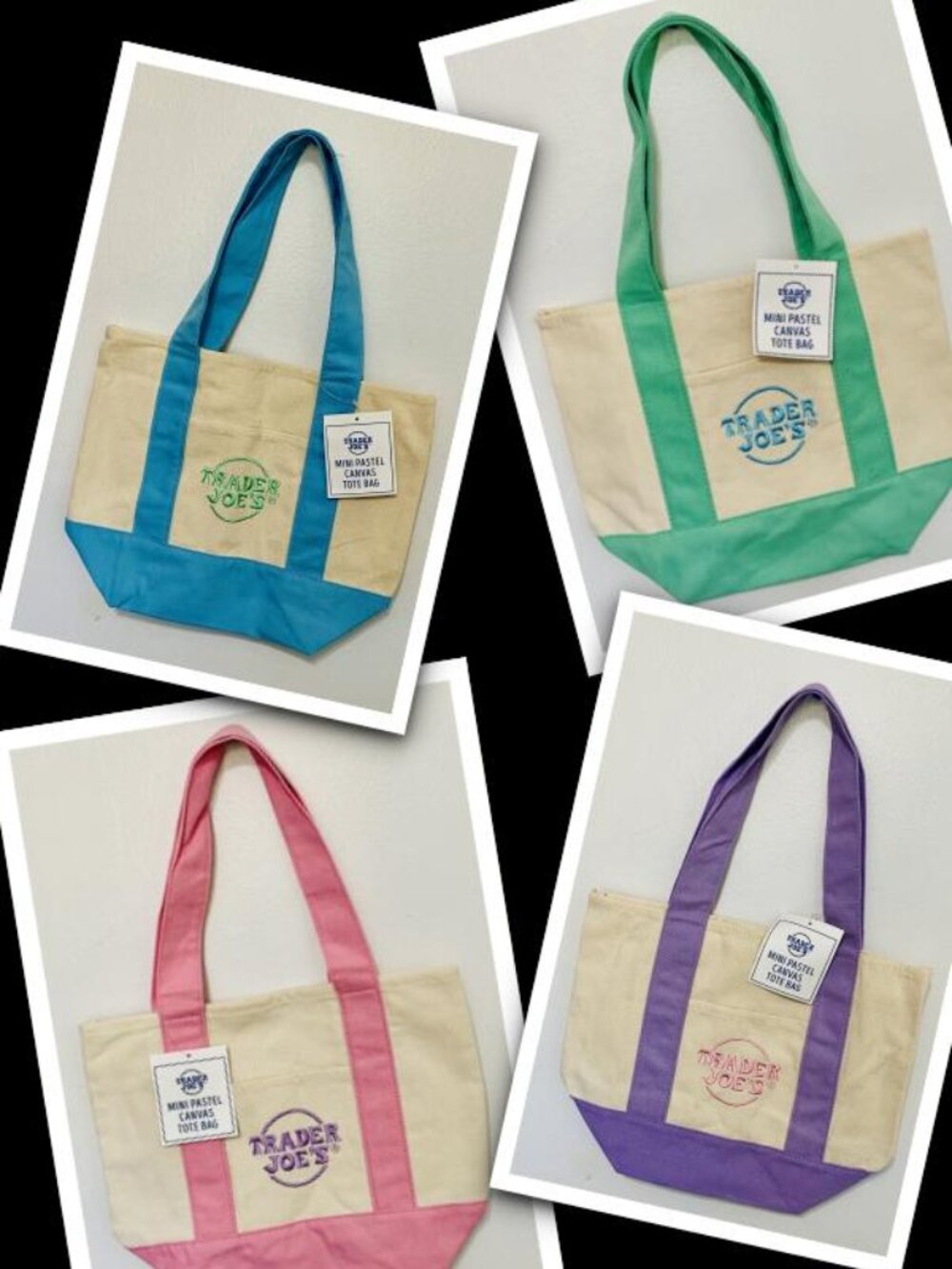 Trader Joe's Pastel Mini Canvas Totes 2026 - 1 Each All 4 Colors - New With Tags